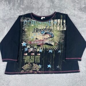 Cowgirl Woman Graphic Tee Womens 1X Black Bluegrass Round Up Studded 3/4 Sleeve